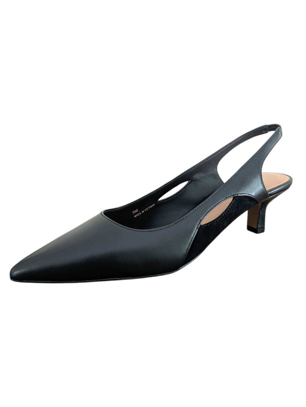 Linea Paolo Black Leather Sling Back Kitten Heel Pumps Corley Cut Out Size 9M